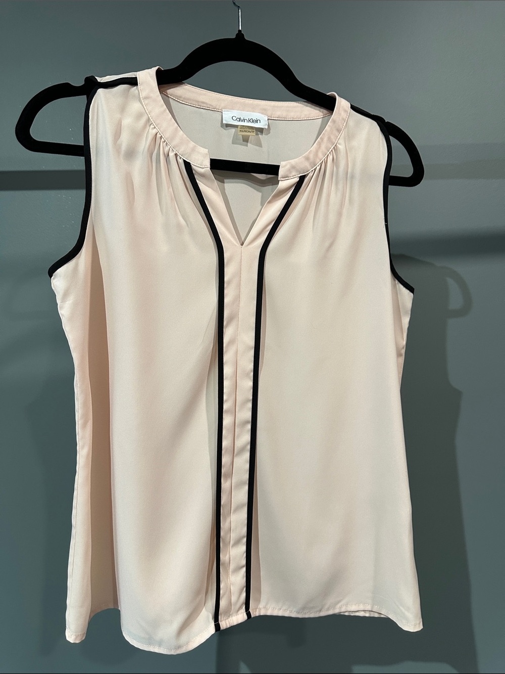 Calvin Klein Light Pink Sleeveless V-Neck Top with Black Piping